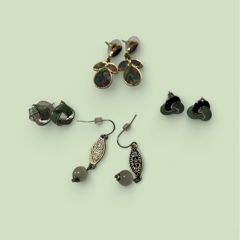 Seafoam Green Earrings Set 4 Pairs Studs & Dangle Pastel Bundle